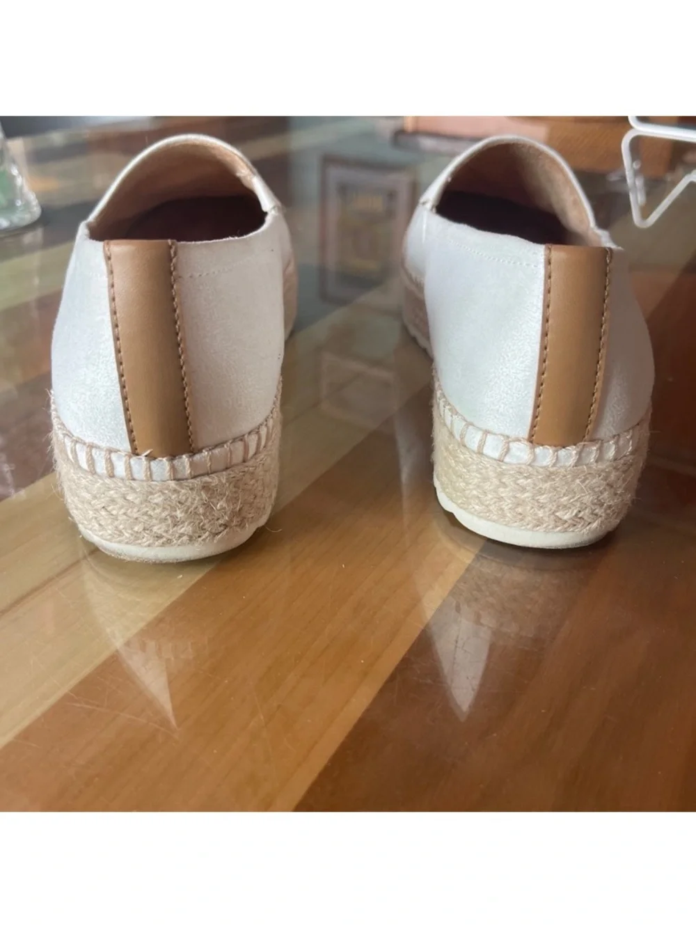 Dr. Scholl's White Espadrille Loafers with Yellow Sun Motif